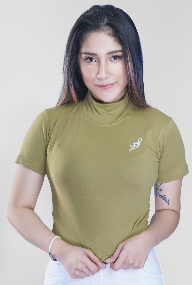 Premium Loop-Cotton Crop Top (ArmyGreen)